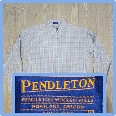 Pendleton Blue Button Down Shirt Plaid Check Pattern Men's Large Long Sleeve 
