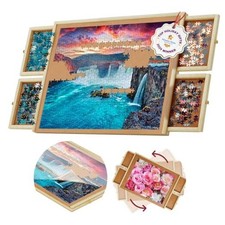Rotating Puzzle Board with Drawers and Cover - 4 Drawers, Wooden 1000 Piece