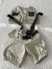 BABW Build A Bear Fisherman Vest Suspender Pants Tan Fishing Safari Outfit Set