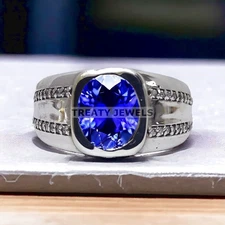 Tanzanite Oval Cut Gemstone With 925 Sterling Silver Ring For Men's #A104 #