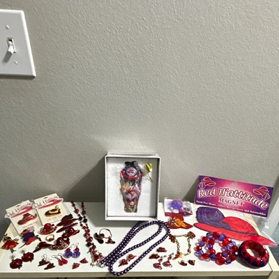 Red Hat Society 42 piece Mixed Lot Pins Earrings Necklaces Bracelets Ornament - Image 1 of 4