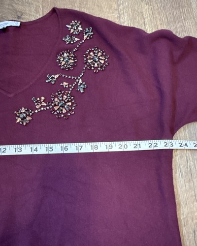 Chico’s Gem Neckline Pullover Sweater Gr. 2 US L V-Ausschnitt Farbe Deep Merlot Herbst - Bild 7 von 13