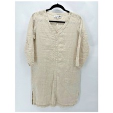 Uniqlo Ines De La Fressange Linen Tunic Dress Size M V-Neck Crochet Minimalist