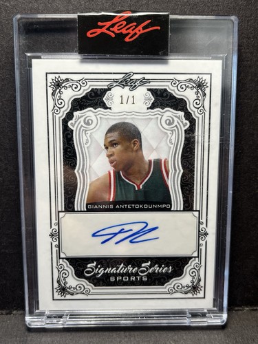 Giannis Antetokounmpo Auto 1/1 2021 Leaf Signature Series Sports Black