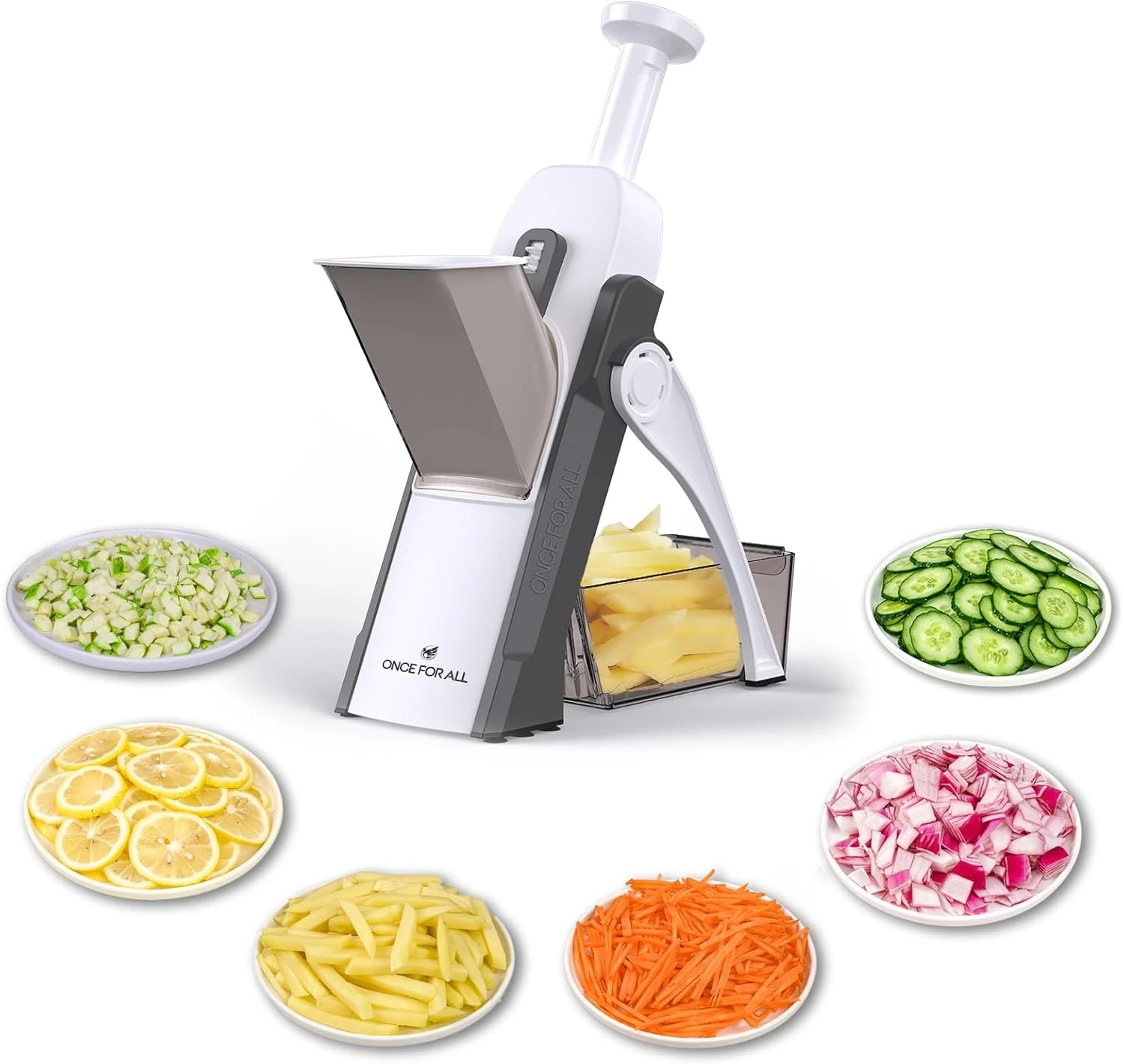 ONCE FOR ALL Safe Mandoline Slicer 5 in 1 Vegetable Chopper Food Potato Gray
