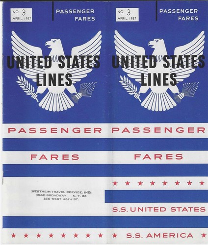 United States Lines - SS America & SS US - Passenger Fares - 1957 Brochure