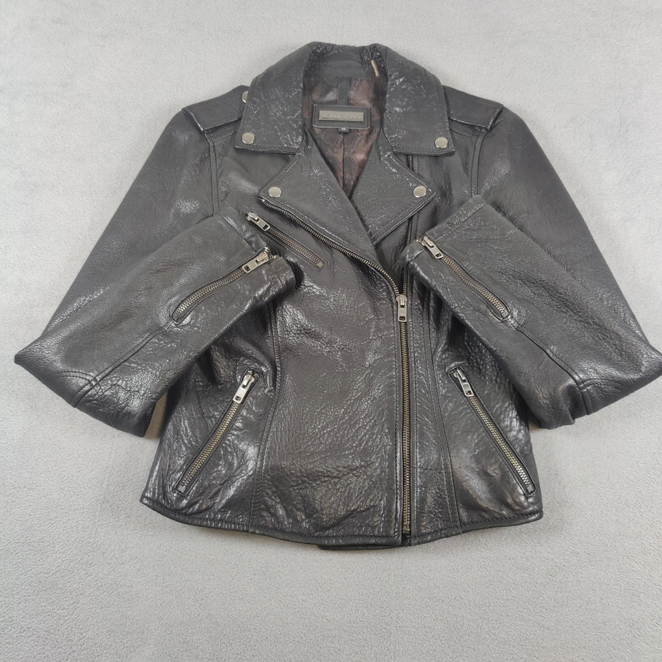 Black Rivot Genuine Leather Moto Jacket Women's XS Black Full Zip Vintage 90s - Image 4 of 4