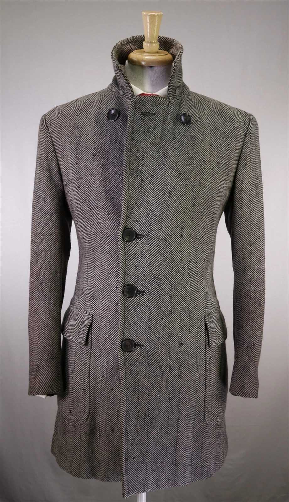 Tom Ford Black Tan Tweed Herringbone Wool Silk Double Breasted Overcoat 38 40 - product detail image 7