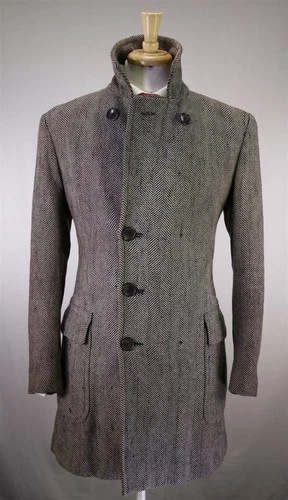 Tom Ford Black Tan Tweed Herringbone Wool Silk Double Breasted Overcoat 38 40 image 7