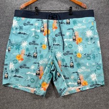 Corona Swim Trunks Men's 2XL Blue Geometric Allover Beer Lined Drawstring Swim