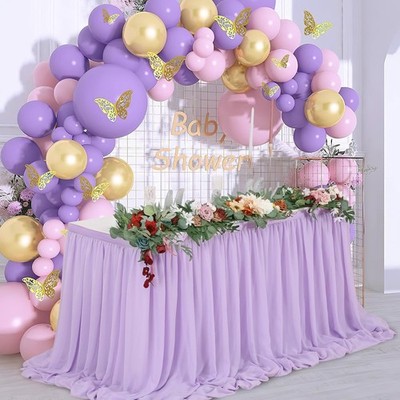 Queendream 2 Layer Lavender Chiffon Table Skirt Sheer Table Cloth For 9Ft Table