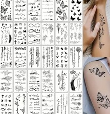 30 Sheets Fine Line Temporary Tattoos Realistic Floral Body Art for Festivals