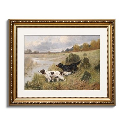Vintage Gold Framed Wall Art River Landscape Canvas Print 13x16 Inch Living Room