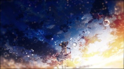 Anime girls sky blue hat sunlight outdoors dress Play Gaming Mat Desk Game Desk