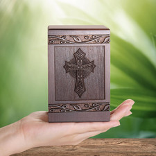 Cremation Urns for Human Ashes Adult Male Female, Wooden Carved Cross Urns Box a