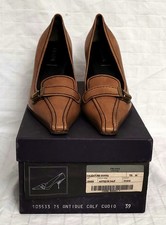 Vtg 1990's PRADA Brown Leather KITTEN HEEL PUMPS Pointed Toe Buckle. Sz 9. Pre