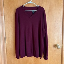 Club Room Sweater Mens XL Burgundy 100 Cashmere V-Neck Luxury Knit Pullover