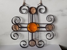 Ystad Metal,Sweden, Gunnar Ander, Window ornament,Wrought iron and amber glass.