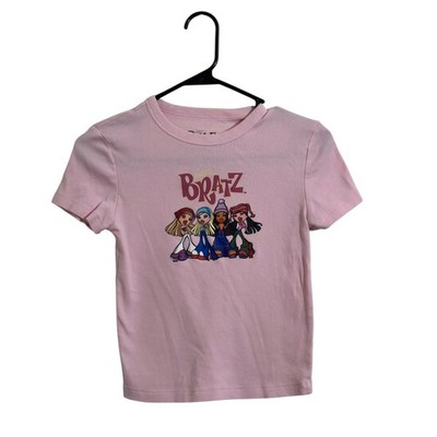 Bratz Pink Graphic Baby Tee Short Sleeve Y2K Doll Logo Shirt Women's Size Small