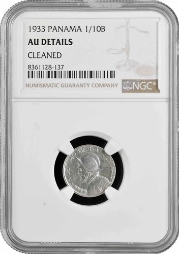 Panama 1/10 balboa 1933, NGC AU Det., "Republic of Panama (1904 - 1960)" silver