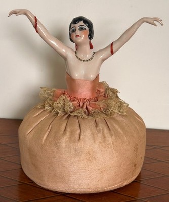 1920s Art Deco Karl Schneider German Porcelain Flapper Half Doll Pin Cushion Exc