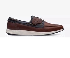 Image of CLARKS ATL SAIL GO MEN'S NAVY/TAN LEATHER DECK BOAT SHOES UK SIZE 8 G EUR 42