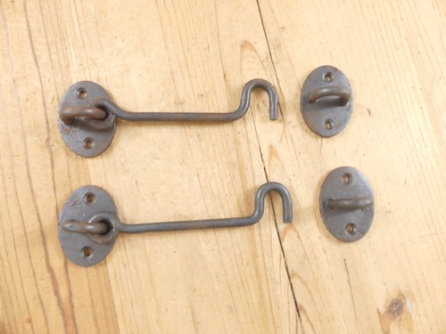 2 Iron Hook & Latch Eye Lock **SOME RUST** Window Hand Forged Barn Cabin Door