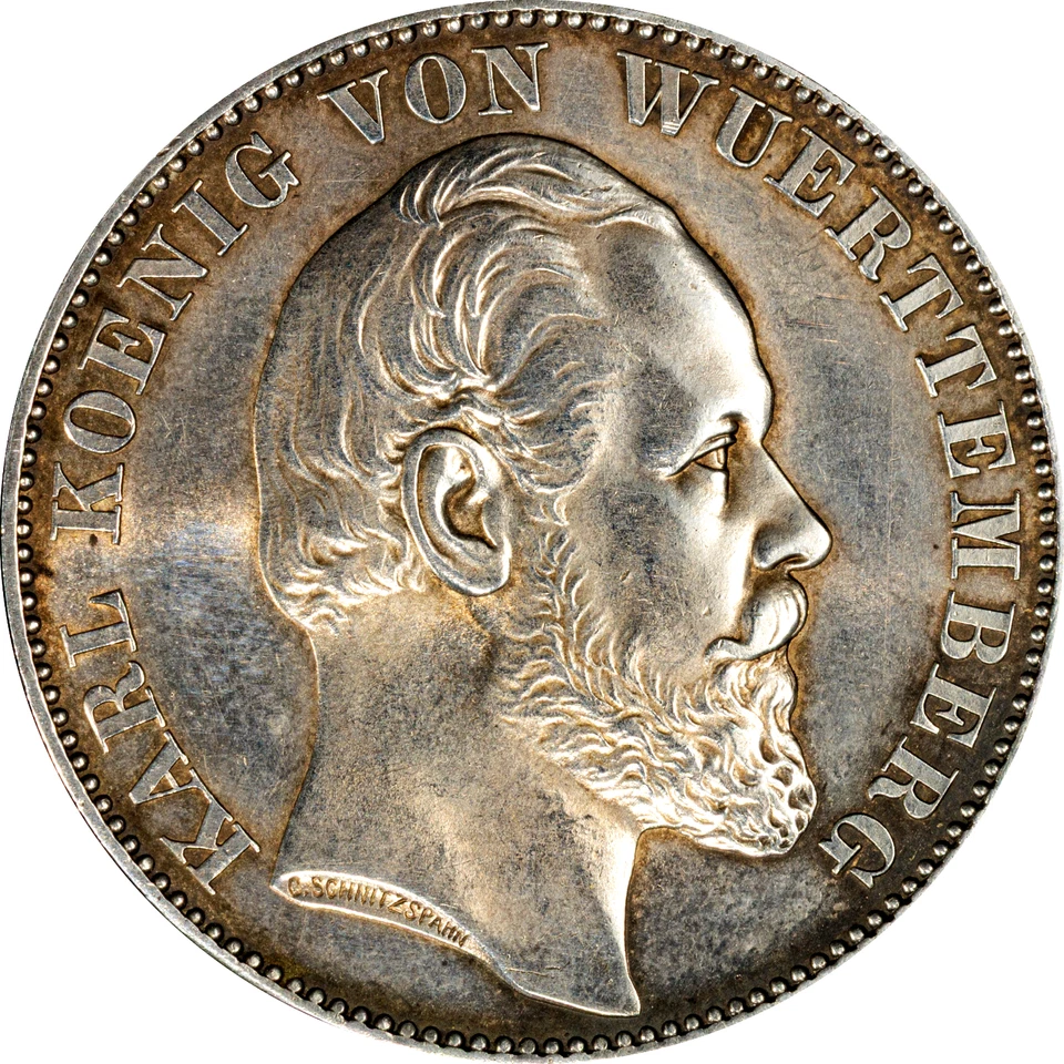 Wurttemberg 1871 Unc 1 Thaler Victory Over France Silver Germany German State - Image 2 of 4