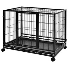 AMAZON BASICS PORTABLE HEAVY DUTY STACKABLE DOG PET KENNEL WITH TRAY - BLACK