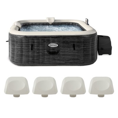 Intex PureSpa Plus Greystone Inflatable Hot Tub, 94x28'', with 4 Headrest Pillows