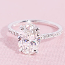 2.46 TCW Oval Lab Created Moissanite Engagement Ring In 14k White Gold Plated