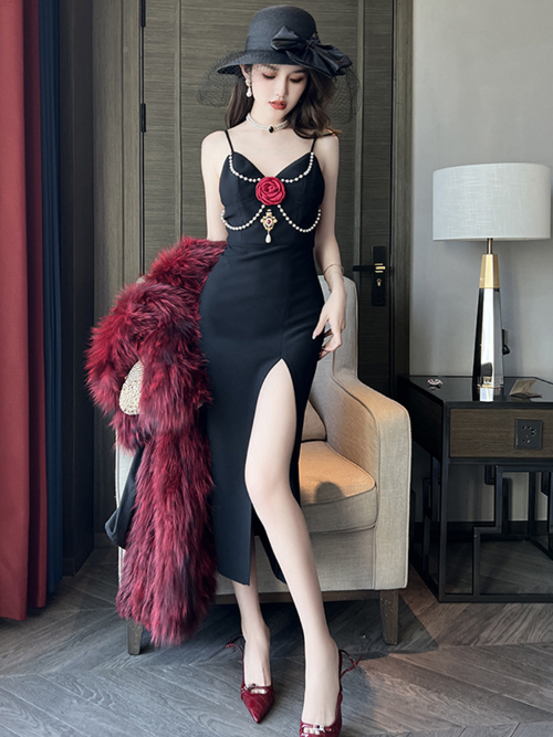 maxi dress gala Collar Maxi Dress With Floral Border M