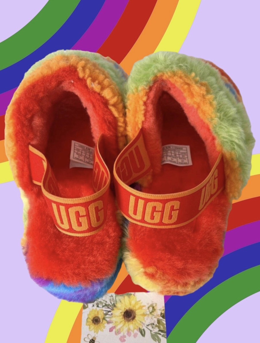 UGG Fluff Yeah Pride Rainbow Slide Slipper 7 New RARE MSRP $110 | eBay