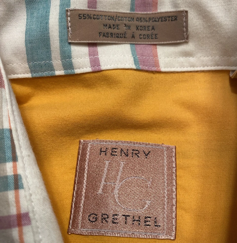 Camisa masculina xadrez grande pastel manga curta Henry Grethel HG vintage anos 80 tamanho M com botões - Imagem 2 de 4