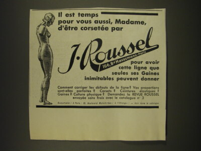 1933 J. Roussel Corsets Ad - in French - Il est temps pour vous aussi, Madame