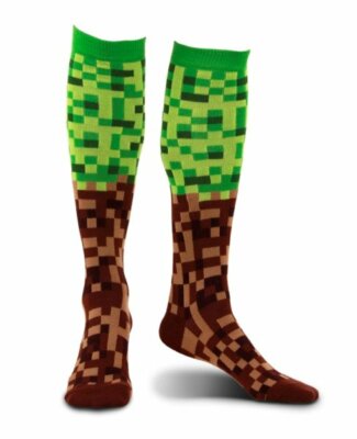 Pixel Bricks Green/Brown Socks Computer Video Game GEEK Nerd COSPLAY NEW UNWORN