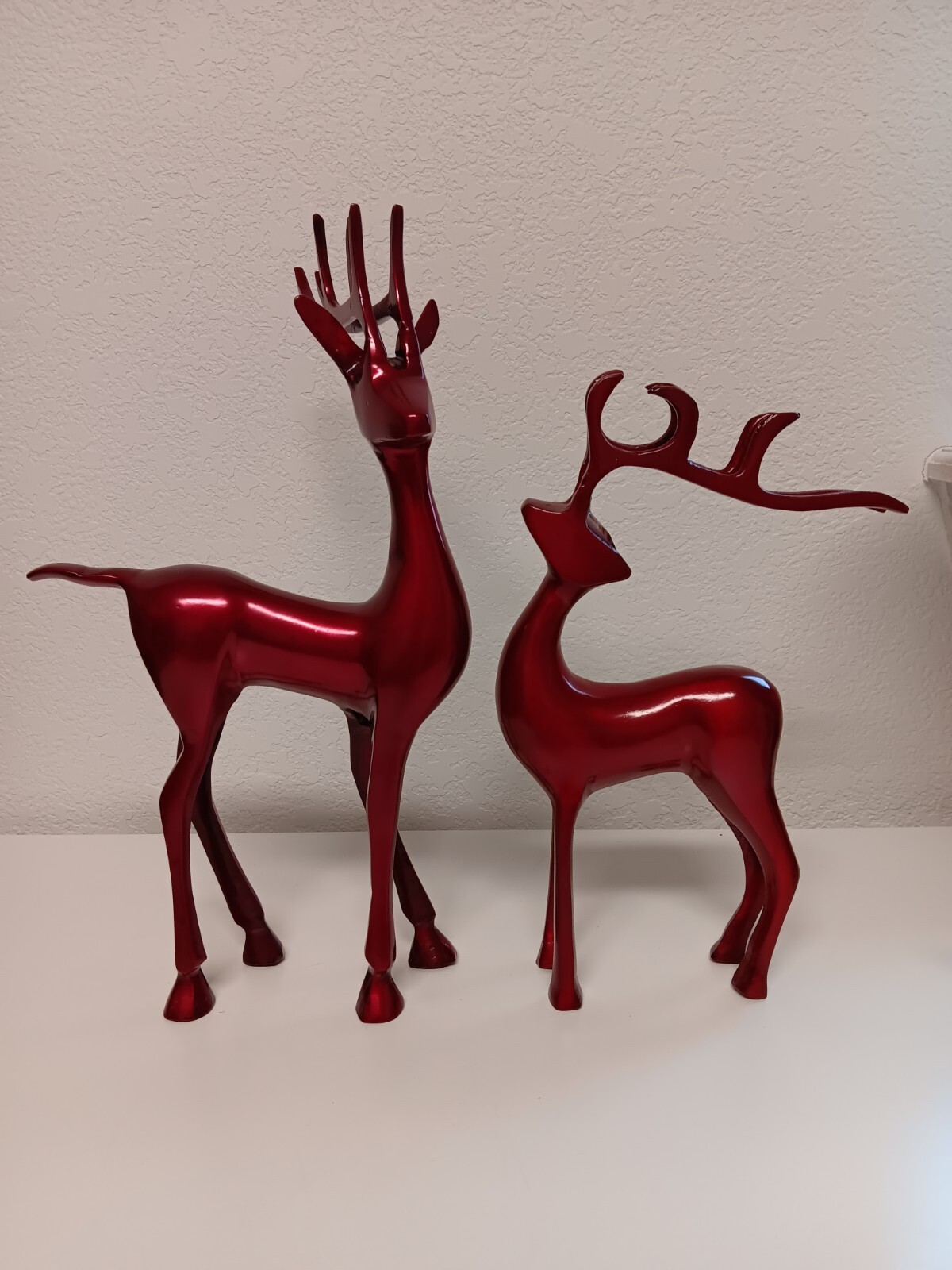 Set of 2 Red Christmas Reindeer Stag Deer Antlers MCM Cast Metal Figurines
