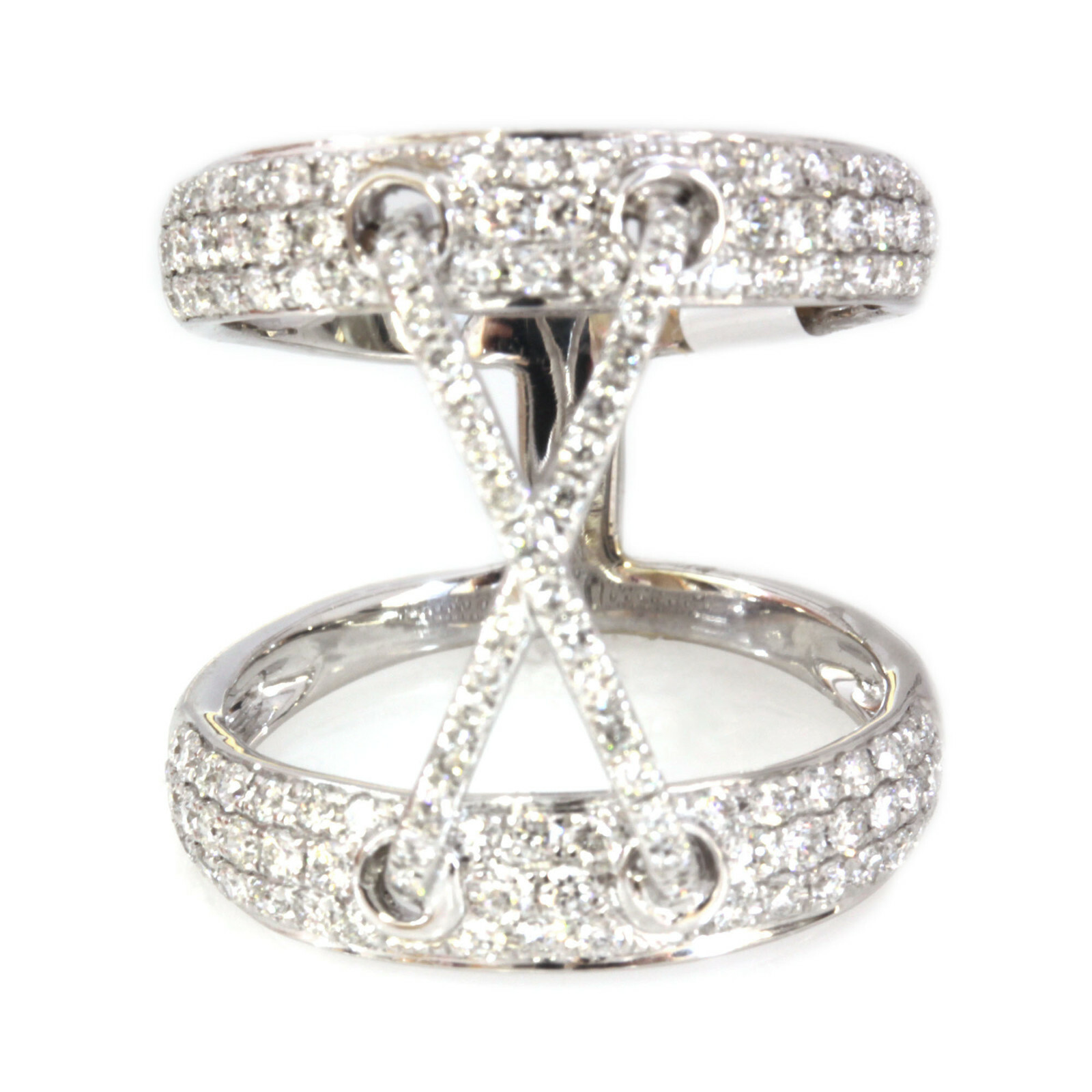 1.5 ctw Natural Diamond Solid 14k White Gold Wide Open X Finger Wrap