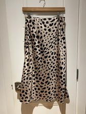 Beige leopard print Satin midi skirt S