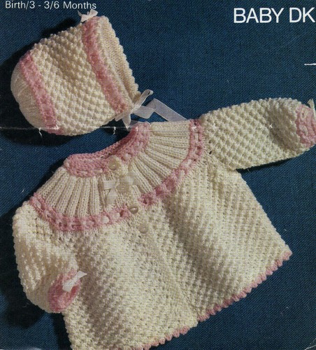 Strickanleitung Kopie 1187.   Baby Strickjacke & Mütze.  18-19 Zoll Brustumfang.  DK