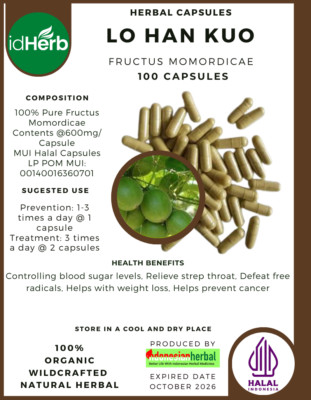Capsules of Pure Fructus Momordicae Luo Han Guo 100% Natural Organic Herb