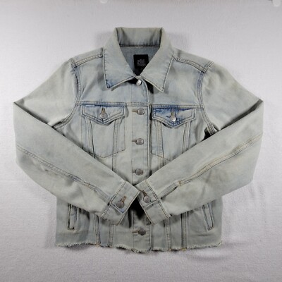 Wild Fable Denim Jacket Blue Light Wash bleached Womens Size xs raw hem