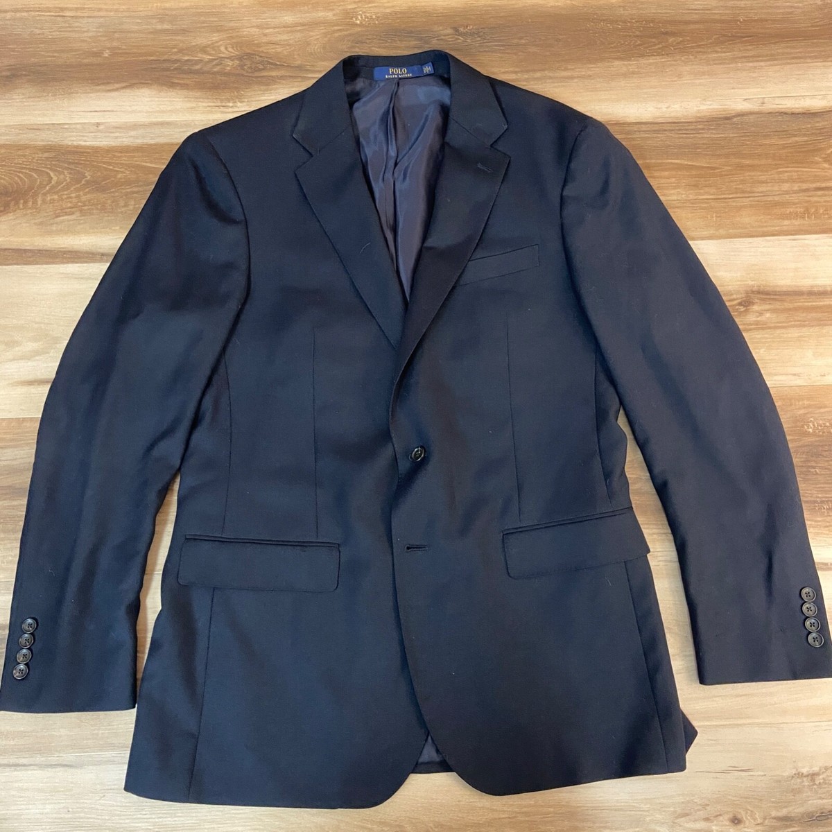 Polo Ralph Lauren Blazer Mens 42L Navy Blue Wool Woven 2 Button 