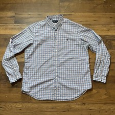 Polo Ralph Lauren Button Down Shirt Men XL Orange Blue Pony Striped Long Sleeve