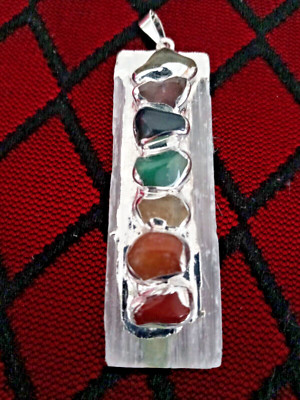 Multi Gemstone Bar Pendant in Silvertone 50.00 ctw
