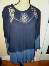 LADIES~PATRONS OF PEACE~BOHO PEASANT STYLE LONG SLEEVES BLUE LACE DRESS Size XS