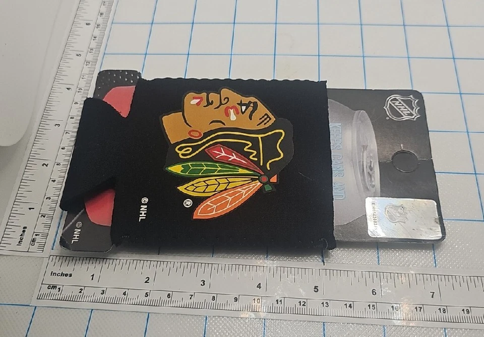 Chicago Blackhawks Can Koozie NOS flat black logo NHL official  - Image 4 of 4