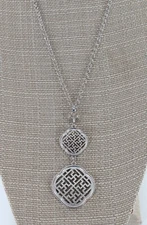 New Ornate Silver Double Pendant 28" Long Necklace #N2325