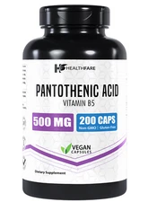 Pantothenic Acid Vitamin B5 500mg 200 Capsules High Quality Pure Form HealthFare