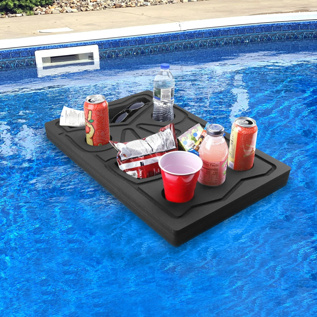 Floating Drink Cup Holder Pool Tiki Shape Black Foam 7 Compartment 2 Feet